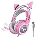 Somic G951 Cuffia da gioco Rosa per PS4 PC, 7.1 Cuffie con orecchio Cat staccabile Virtual Surround Sound con LED, Microfono per Ragazze (Jack USB)