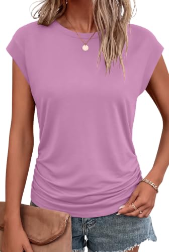 Image of Bliwov Womens Summer Tops Cap Sleeve Crew Neck Casual T Shirts