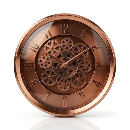 Image of Moving Gear Wall Clock, Round, Gold and Rose Gold Finish, Options (NEW Golden, Set of 1 Clock)