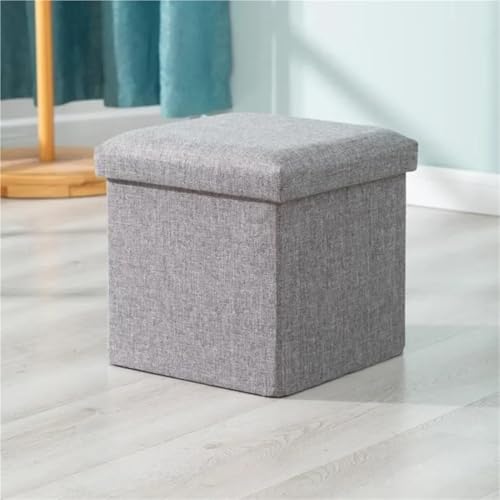Tabouret de rangement rose 38x38x38 cm pliable en coton-lin