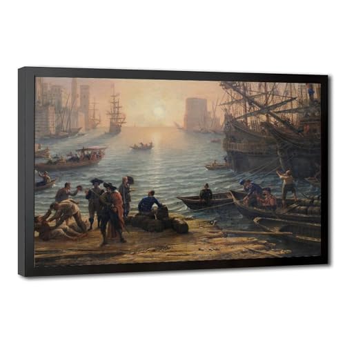 Claude Lorrain Port de mer au coucher du soleil tableau sur toile haut de gamme avec cadre