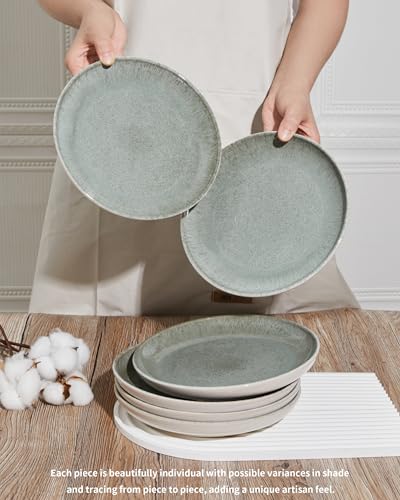 Image of Pokini Ceramic Dinner Plates Set of 6, 8inch Salad, Dessert Plates Dishes | Reactive Glaze Stoneware Dish Set, Dinner Plate for Dessert, Salad, Appetizer, Microwave & Dishwasher Safe, Scratch Resistant