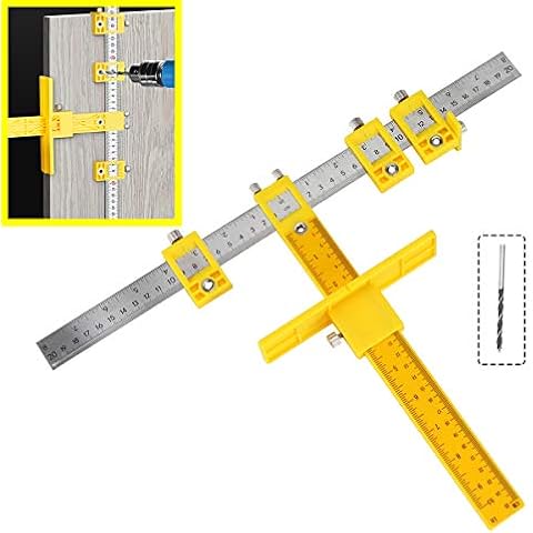 Cabinet Pull Template Hardware Jig, Punch Locator Drill Guide Wood Drilling Doweling Tool for Door and Drawer Handle Knob, Adjustable Pull Installation Template Tool for Drilling Holes on Wood Drill Cover