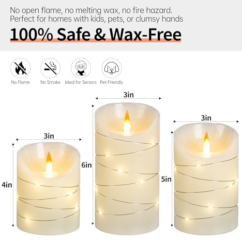 Image of Rechargeable LED Candles, Real Wax, 4 5 6 in, Ivory, 3 Pack | USB rechargeable real wax candles with remote, timer and star lights