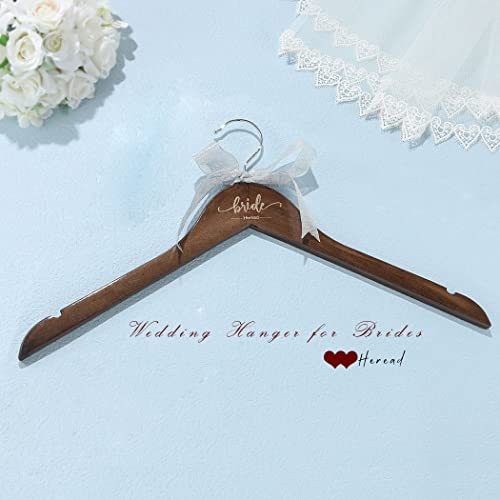 Heread Bow Wedding Hangers Classic Wood Color Sparkle Bride Dress Hanger Groom Suit Hanger Engraved Wedding Grown Hanger For Women And Men (Bride (Pack Of 1)) #TOP3