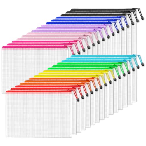 Image of SUNEE Mesh Zipper Pouch 11x16 in (10 Colors, 30 Packs), Large Mesh Zipper Pouch Bags for School Office Supplies, Puzzles & Games, Travel Accessories