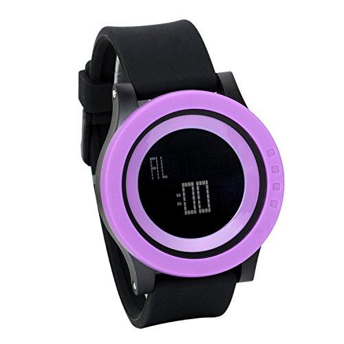 JewelryWe Fashion Men Military Silicone Sport Watch Waterproof LED Digital Dial Wristwatch - Purple