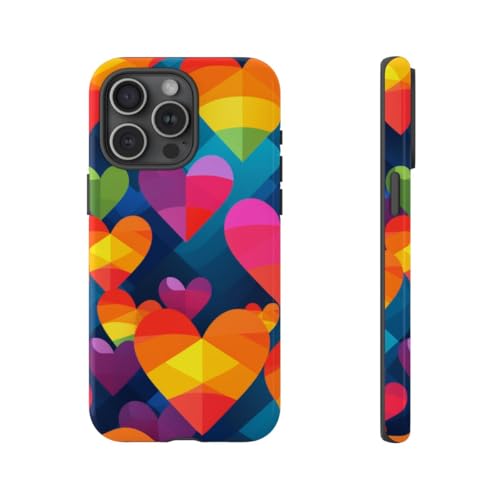 Coque iPhone 15 Pro Max brillante aux motifs de cœurs géométriques