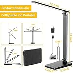 LED Desk Lamp for Home Office, 3 Levels Dimmable Desk Light with USB Charging Port, Small Study Lamp, Reading Light for Table, Black, 5000K - Image 4