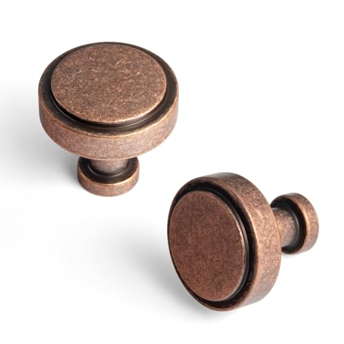 Goo-Ki 6 Pack Drawer Knobs Antique Copper Solid Cabinet Knobs Zinc Alloy Kitchen Hardware - Vintage Copper Single Screw/Hole Bar Cabinet Pulls Dresser Handles