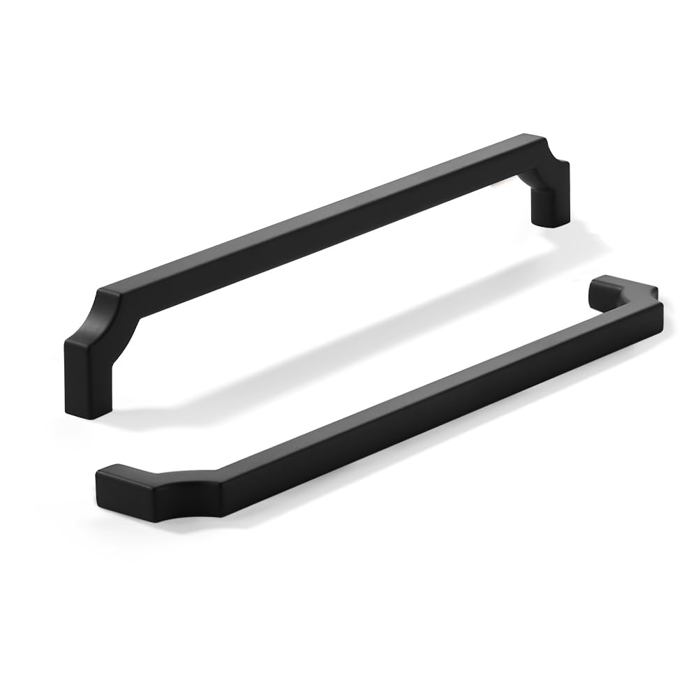 khtumeware 2-Pack 256mm Matte Black Cabinet Pulls, Solid Zinc Alloy Heavy-Duty Handles for Kitchen/Bathroom Cabinets, Drawers & Cupboards (10 Inch Center to Center)