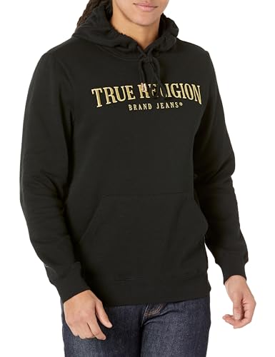 True Religion Men's Shine Arch Pullover Hoodie, Jet Blacks
