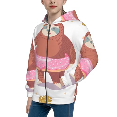 Sloth with Donuts1 Kid Hoodies Boys Zip Up Sweatshirts Girls Pullover with Pocket