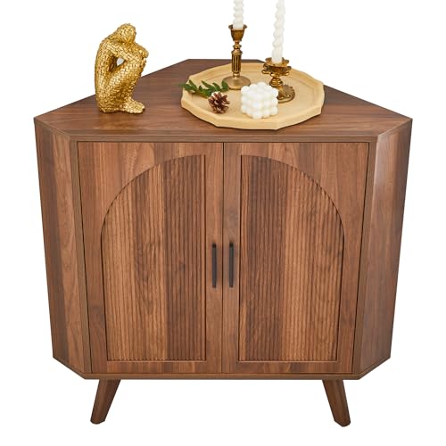 BERRYMERRY Fluted Corner Cabinet with Storage,Space Saving Corner Floor Cabinet