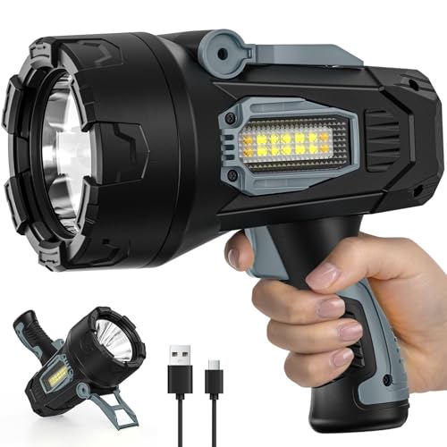Vinderfine Rechargeable Spotlight 2000 000 Lumens Super Bright Led Spotlights Flashlight with Cob Light 10000Ah Spot Lights Handheld Spotlight for Hunting Boating Outdoor Long Runtime