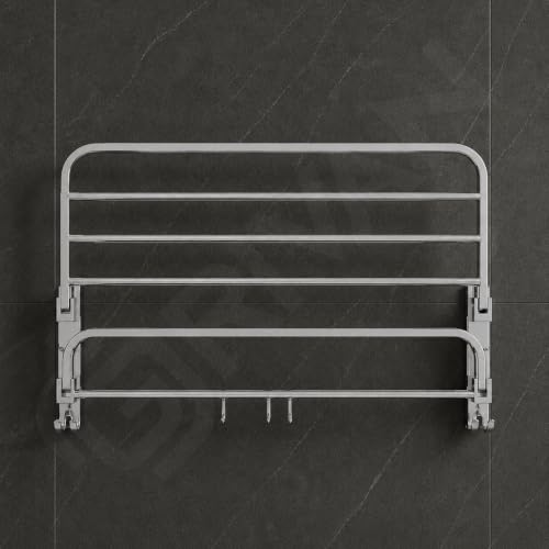 Image of GRIVAN Stainless Steel Folding 18-Inch Towel Rack for Bathroom with Movable Hooks | Chrome Towel Rack Stand - Bathroom Hangers for Clothes (Silver, Pack of 1)