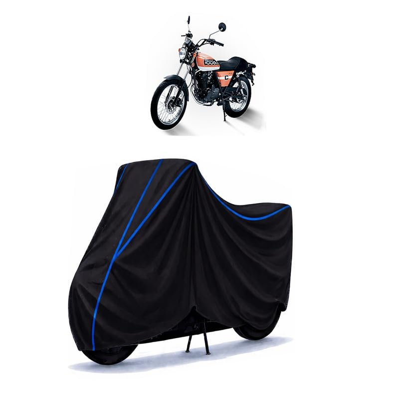 Image of Cleveland CycleWerks Ace Deluxe Dyno Bike Cover Water Resistant Universal Motorcycle Rain | Heavy Duty UV Protection, Dust, Scratch Indoor Outdoor All Weather with Black Blue Piping Elastic