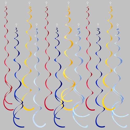 Image of 36 Pcs Red Blue Yellow Hanging Swirl Decorations Colorful Felt Swirl Streamer Spiral Ceiling Decorations Garland for Carnival Circus Clown Fiesta Festival Birthday Wedding Party Supplies