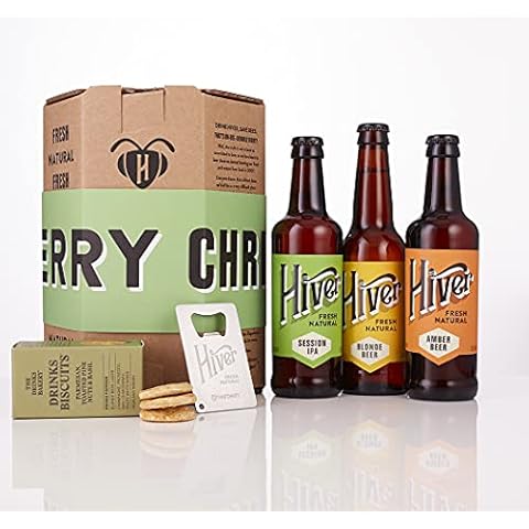 Hiver - Craft Beer - Christmas Gift - Beer and Snack Gift Set - 3 Bottle Gift Pack - Honey Blonde, Amber and Session IPA Cover