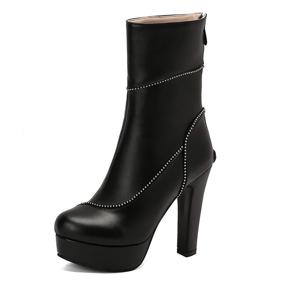 Bottines Chelsea à plateforme noires pour femme avec talon de 12 cm et fermeture éclair