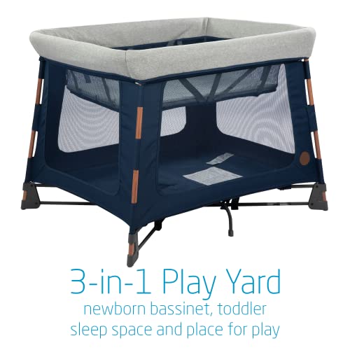 Image of Maxi-Cosi Swift Lightweight Portable Playard, 1-Step Fold Playpen with Travel Bag, 2-Stage Mattress for Newborn to Toddlers, Essential Blue