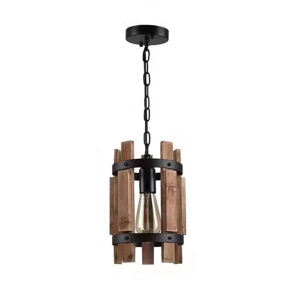 Lustre en bois rétro industriel E26 suspension vintage - 7