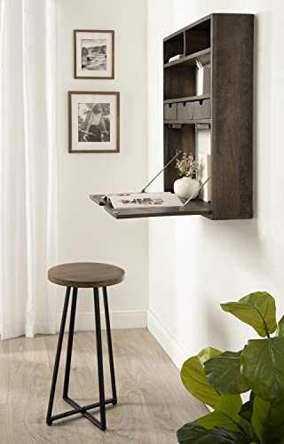 Image of Kate and Laurel Georgie Rustic Wood Floating Desk, 26 x 6 x 30, Rustic Brown, Bohemian Computer Desk for Home Office with Folding Design