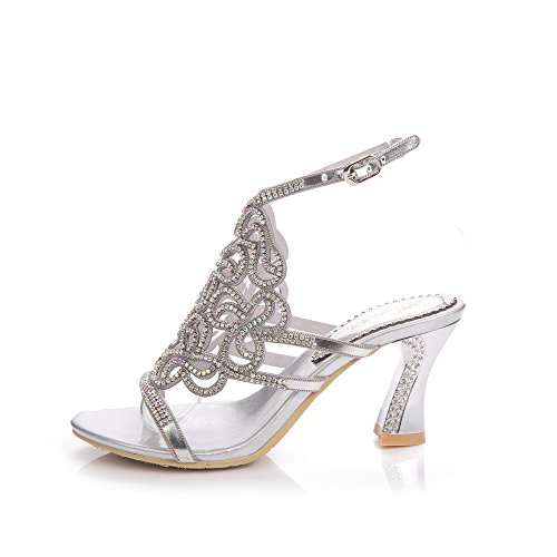 Women's Handmade Rhinestones Crystal Butterfly Pattern Heel Evening Bridal Wedding Prom Sandals Heeled 2.5 cm4