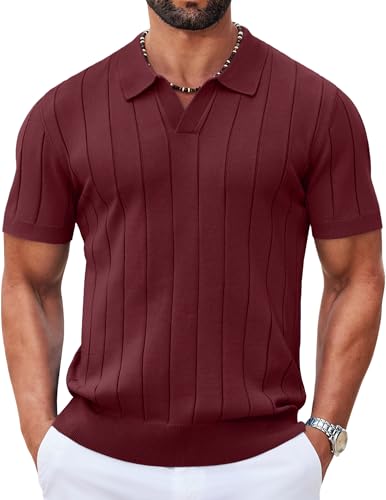 Image of COOFANDY Mens Polo Shirts Short Sleeve V Neck Knit Shirts for Men Casual Old Money Clothes Mens Golf Shirt