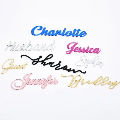 XFZDKJSD Personalized Wedding Place Table Cards Names Tags,Laser Cut Names Acrylic Wedding Cards,Custom Wedding Place Cards (Mirror Blue)