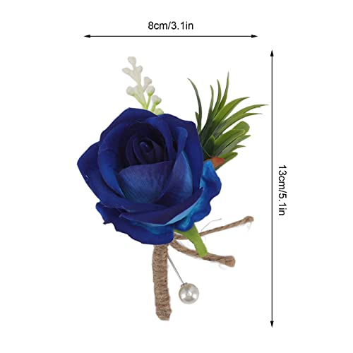 5PCS Artificial Rose Wedding Boutonniere White Handmade Corsage Buttonhole Flowers with Pins for Men Groom Bride Suit Prom Banquet Party Decor Blue - Image 2