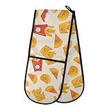 Guantes de horno dobles para horno, patatas fritas, patatas, pizza, guantes de horno, resistentes al calor, acolchados, para barbacoa, hornear, cocina, guantes de cocina