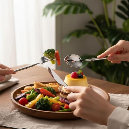 Image of 10 Pcs Silver Cutlery Set for Dining Table the Perfect Lightweight Silim Handle Tableware Including Dinner Spoon, Dinner Fork, Dinner Knife, Dessert Spoon & Dessert Fork