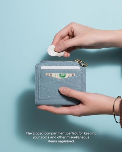 Genuine Leather Wallet for Women RFID Blocking Bifold Large Capacity with ID Window & Zipper Pocket (Blue)4