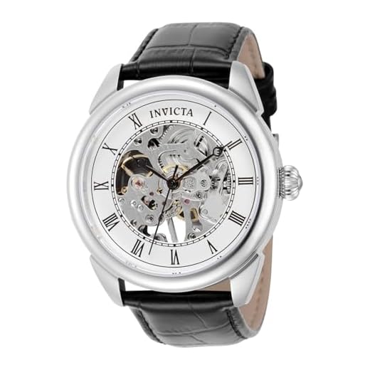 Invicta Relógio masculino especialidade 42 mm aço inoxidável e couro mecânico relógio de vento manual, prata, ouro, preto (modelo: 23533, 31306), Aço inoxidável, Mecânico