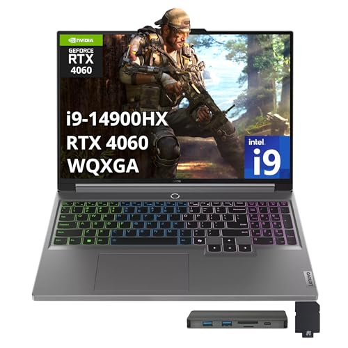 Image of Lenovo Legion 5 16 inch WQXGA 165Hz Gaming Laptop, Intel i9-14900HX, 64GB DDR5, 2TB SSD, GeForce RTX 4060, 4-Zone RGB Backlit Keyboard, Wi-Fi 6E, Webcam, Win 11 Pro, Gray, 256GB Docking Station Set