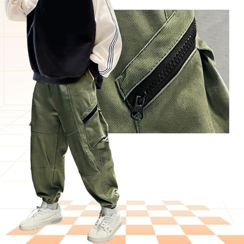Boys Cargo Joggers Kids Elastic Waist Baggy Pants Relaxed Fit Jogging Trousers with Zipper Pockets Hip Hop Streetwear 5