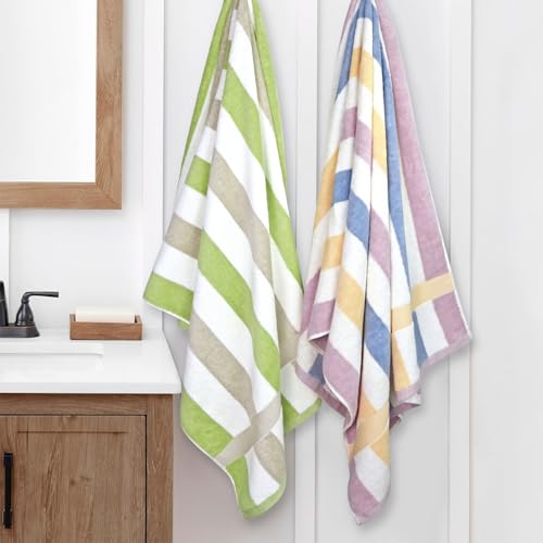 Image of Stripe Shower Towels 2 Pack, Super Absorbent Quick Dry Towels for Bathroom