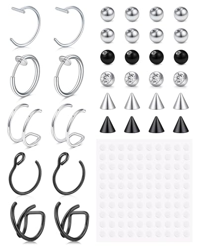 Longita Fake Piercings Fake Lip Piercing Fake Lip Ring Fake Nose Ring Hoop Fake Snake Bites Fake Eyebrow Piercing Clip Lip Ring Fake Eyebrow Ring Fake Face Piercings Fake Peircings Silver Black