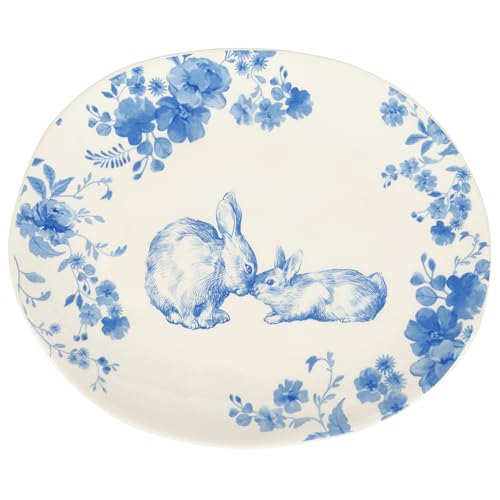 Primitives by Kathy Oval Blue Floral Rabbit Platter