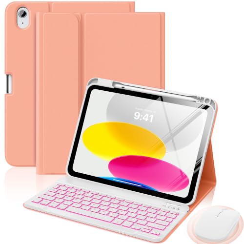 Funda con teclado para iPad 11 y 10 generación MoKo con ratón color albaricoque