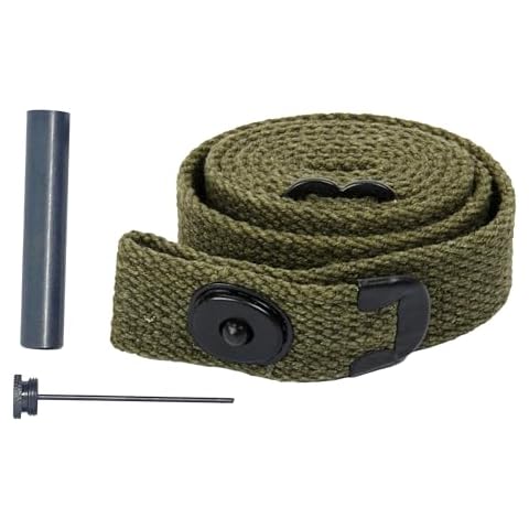 CALYX U.S. WWII M1 Carbine Web SLIN with M1 Carbine Steel Oiler, Military Classic WWII Reproduction Canvas 1 inch Rifle Sling OD Dark Green Sling and Oiler Combo Cover
