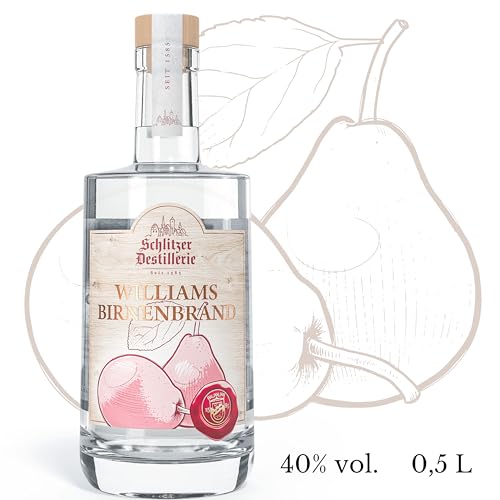 Schlitzer Williams Christ-Birnen-Brand 40% vol. (0,5 l) – Edler Obstbrand aus vollreifen Williams-Christ-Birnen, intensiv fruchtiges Aroma, handwerklich destilliert, weich & mild