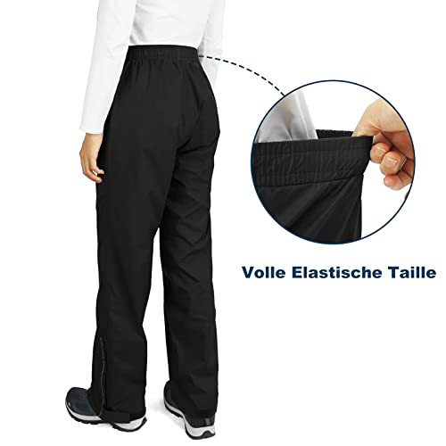 Outdoor Ventures Damen Regenhose Wasserdicht Atmungsaktiv Gefüttert Überziehhose - Winddicht Packbar Hose Leichte Softshellhose zum Wandern Fahrrad Schwarz 40
