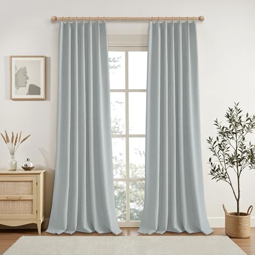 KangBang Pinch Pleated Grey Blackout Curtains 102 Inches Long, Linen