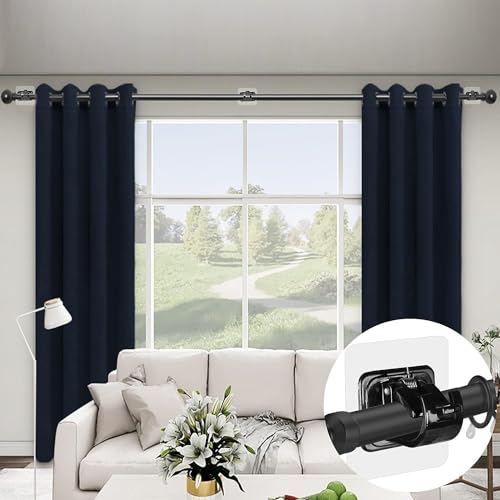 Image of 2 PCS No Drill Curtain Rod Brackets Self Adhesive Adjustable Rod Holder Hooks Nail Free Strong Stick-On Curtain Hangers for Bathroom Kitchen Home & Hotel Heavy Duty Rod Support (2 Piece)