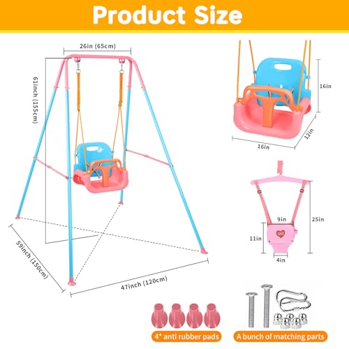 Image of 4 in 1 Toddler Swing Set & Baby Jumper, Foldable Swing Set for Backyard