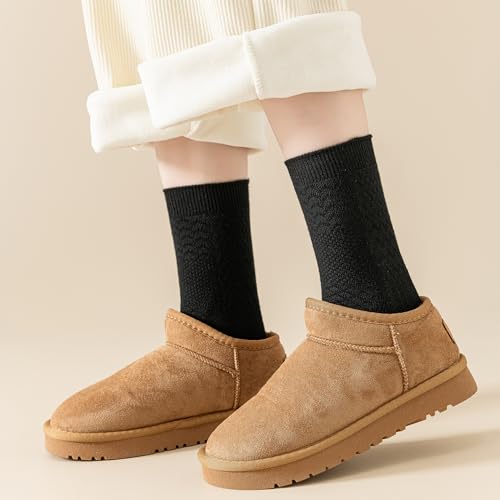 Image of Womens Crew Socks Soft Thick Comfort Casual Cotton Warm Knit Vintage Calf Winter Socks Gifts 5 Pack