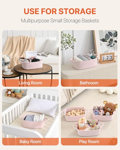 Small-Woven-Basket-12-x-8-x-45-Inches-Small-Storage-Baskets-for-Organizing-Gift-Baskets-Empty-Cute-Small-Rope-Shelf-Closet-Storage-Bins-Baskets-for-Shelves-Dog-Toy-Basket-3-Packs-Light-Pink Small Woven Basket 12 x 8 x 45 Inches Small Storage Baskets for Organizing Gift Baskets Empty Cute Small Rope Shelf Closet Storage Bins Baskets for Shelves Dog Toy Basket 3 Packs Light Pink