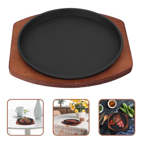 Amosfun Sizzle Platter Set, 19 Cm Iron Skillet with Wooden Base, Non-Stick Grilling Plates Fajita Steak Sizzler Serving Platter - Image 7